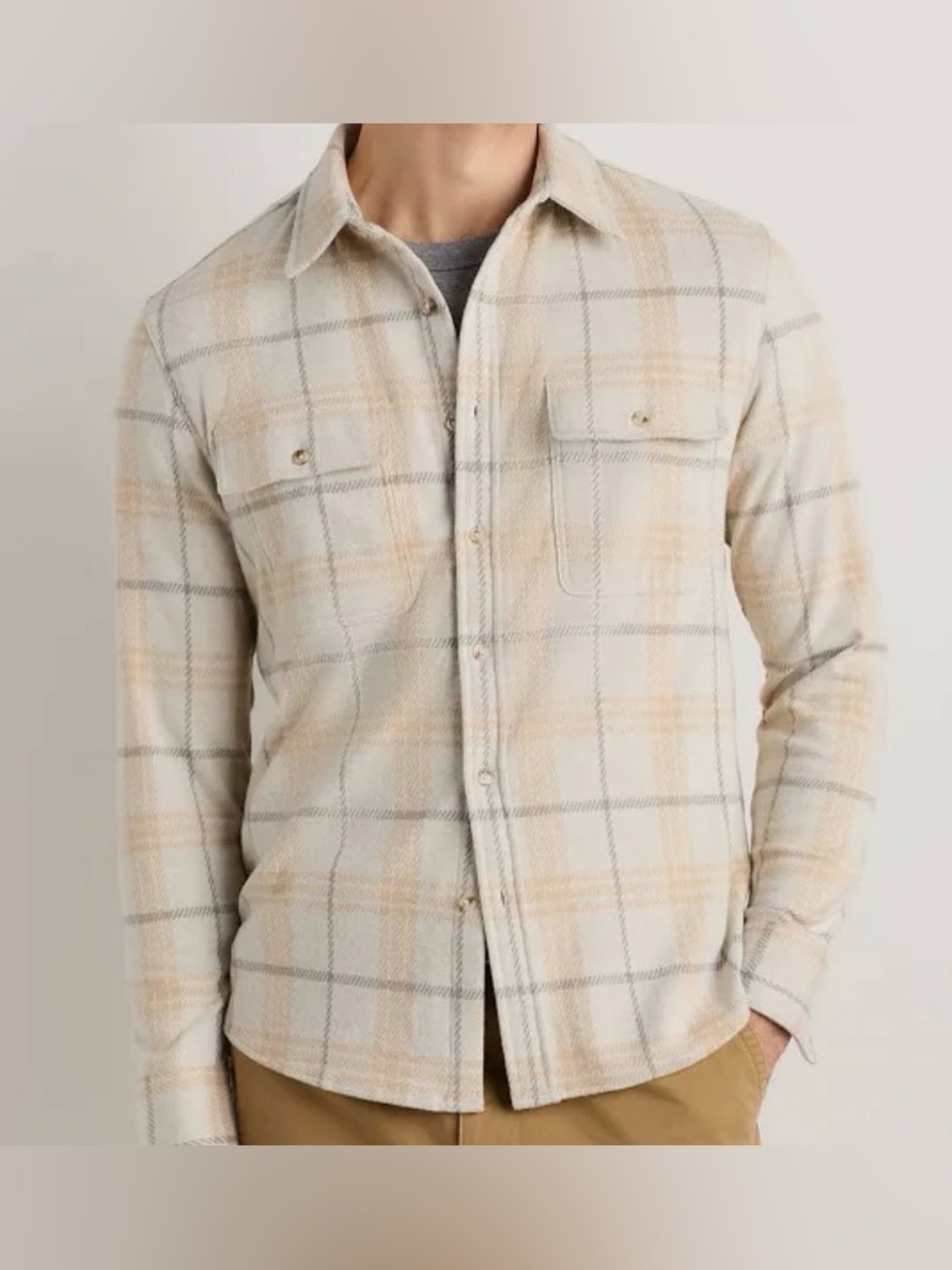 NWOT Quince Stretch Sweater Fleece Shirt in Oatmeal Check, Size Large (L)